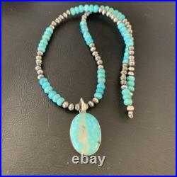 Navajo Pearls Necklace Blue Kingman Turquoise Pendant Sterling Silver 11863 Navajo Pearls Necklace Blue Kingman Turquoise Pendant Sterling Silver 11863