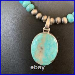 Navajo Pearls Necklace Blue Kingman Turquoise Pendant Sterling Silver 11863