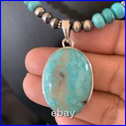 Navajo Pearls Necklace Blue Kingman Turquoise Pendant Sterling Silver 11863