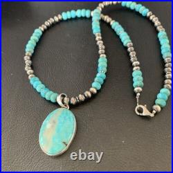 Navajo Pearls Necklace Blue Kingman Turquoise Pendant Sterling Silver 11863