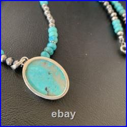 Navajo Pearls Necklace Blue Kingman Turquoise Pendant Sterling Silver 11863