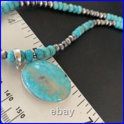 Navajo Pearls Necklace Blue Kingman Turquoise Pendant Sterling Silver 11863