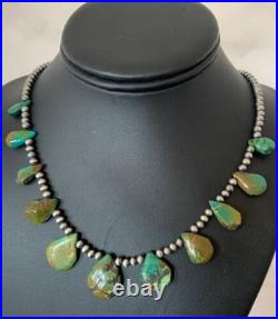 Navajo Pearls Necklace Sterling Silver & Royston Turquoise 483