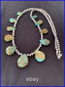 Navajo Pearls Necklace Sterling Silver & Royston Turquoise 483