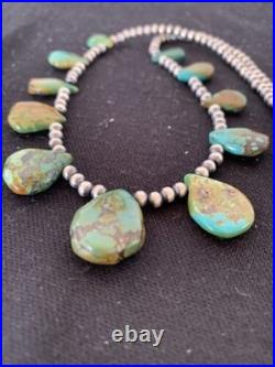 Navajo Pearls Necklace Sterling Silver & Royston Turquoise 483