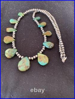 Navajo Pearls Necklace Sterling Silver & Royston Turquoise 483