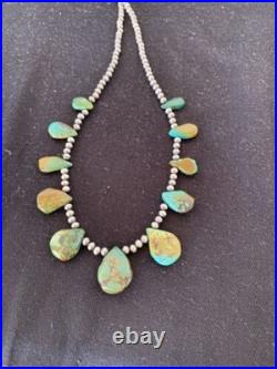 Navajo Pearls Necklace Sterling Silver & Royston Turquoise 483