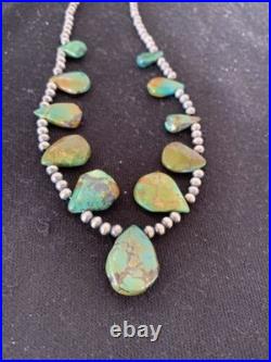 Navajo Pearls Necklace Sterling Silver & Royston Turquoise 483