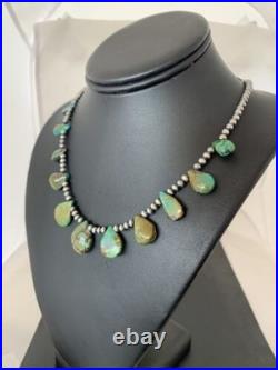 Navajo Pearls Necklace Sterling Silver & Royston Turquoise 483