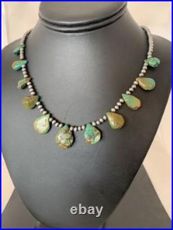 Navajo Pearls Necklace Sterling Silver & Royston Turquoise 483 Navajo Pearls Necklace Sterling Silver & Royston Turquoise 483