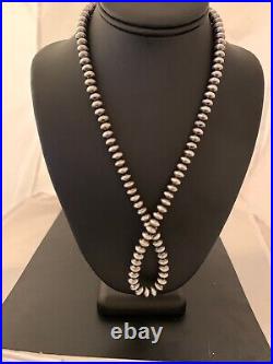 Navajo Pearls Rondelles 8 mm Sterling Silver Bead Necklace 24 4665