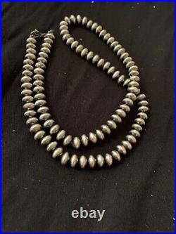 Navajo Pearls Rondelles 8 mm Sterling Silver Bead Necklace 24 4665