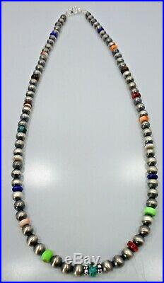 Navajo Pearls Sterling Silver 6 mm Beads Multi Color Necklace 20 inches long