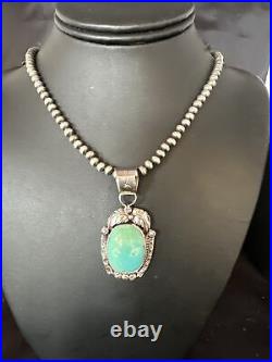 Navajo Pearls Sterling Silver Blue Turquoise Necklace Pendant 14880