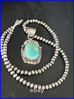 Navajo Pearls Sterling Silver Blue Turquoise Necklace Pendant 14880