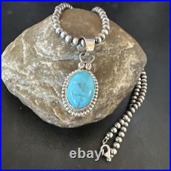 Navajo Pearls Sterling Silver Kingman Pendant Turquoise Necklace 17134