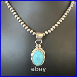 Navajo Pearls Sterling Silver Kingman Pendant Turquoise Necklace 17134