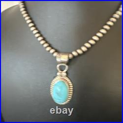 Navajo Pearls Sterling Silver Kingman Pendant Turquoise Necklace 17134
