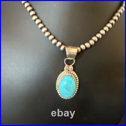 Navajo Pearls Sterling Silver Kingman Pendant Turquoise Necklace 17134
