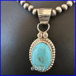 Navajo Pearls Sterling Silver Kingman Pendant Turquoise Necklace 17134