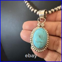 Navajo Pearls Sterling Silver Kingman Pendant Turquoise Necklace 17134