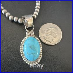 Navajo Pearls Sterling Silver Kingman Pendant Turquoise Necklace 17134