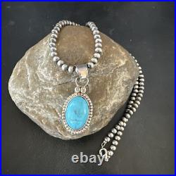 Navajo Pearls Sterling Silver Kingman Pendant Turquoise Necklace 17134