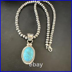 Navajo Pearls Sterling Silver Kingman Pendant Turquoise Necklace 17134