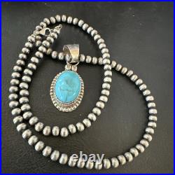 Navajo Pearls Sterling Silver Kingman Pendant Turquoise Necklace 17134