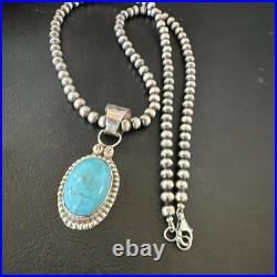 Navajo Pearls Sterling Silver Kingman Pendant Turquoise Necklace 17134