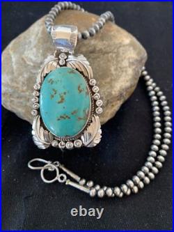 Navajo Pearls Sterling Silver Kingman Turquoise Necklace Pendant 00809