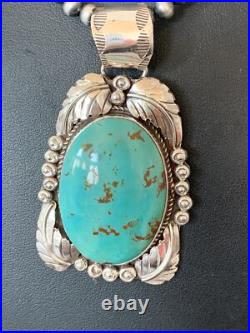 Navajo Pearls Sterling Silver Kingman Turquoise Necklace Pendant 00809