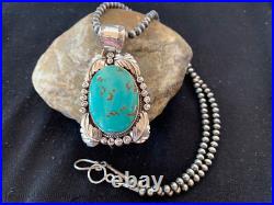Navajo Pearls Sterling Silver Kingman Turquoise Necklace Pendant 00809