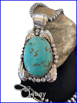 Navajo Pearls Sterling Silver Kingman Turquoise Necklace Pendant 00809