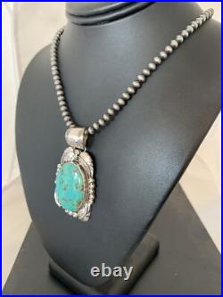 Navajo Pearls Sterling Silver Kingman Turquoise Necklace Pendant 00809