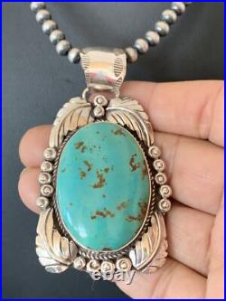 Navajo Pearls Sterling Silver Kingman Turquoise Necklace Pendant 00809