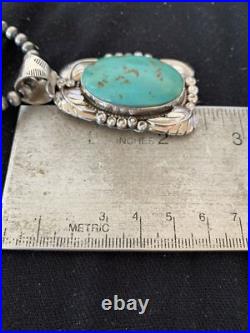Navajo Pearls Sterling Silver Kingman Turquoise Necklace Pendant 00809