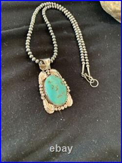 Navajo Pearls Sterling Silver Kingman Turquoise Necklace Pendant 00809