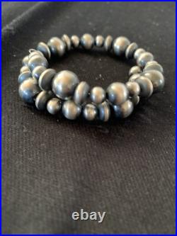 Navajo Pearls Sterling Silver Mixed Bead Stainless Wrap Bracelet 8 11808