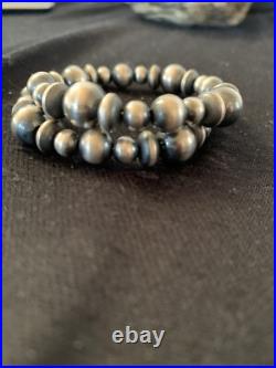 Navajo Pearls Sterling Silver Mixed Bead Stainless Wrap Bracelet 8 11808