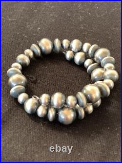 Navajo Pearls Sterling Silver Mixed Bead Stainless Wrap Bracelet 8 11808