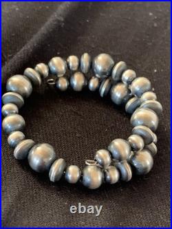Navajo Pearls Sterling Silver Mixed Bead Stainless Wrap Bracelet 8 11808