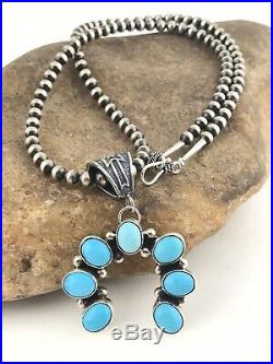 Navajo Pearls Sterling Silver Necklace Blue Turquoise Cluster Pendant 2 4547