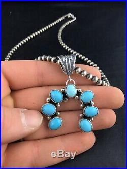 Navajo Pearls Sterling Silver Necklace Blue Turquoise Cluster Pendant 2 4547