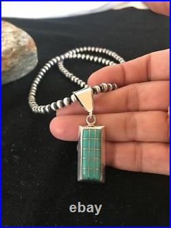 Navajo Pearls Sterling Silver Turquoise Bead Necklace Inlay Pendant RM 1212