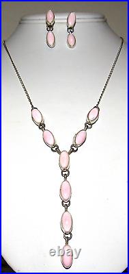 Navajo Pink Conch Shell Lariat Necklace Earrings Set Sterling Silver H. Begay
