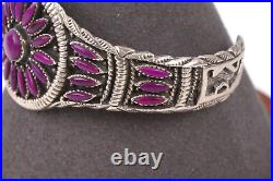 Navajo Purple Spiny Oyster Cluster Sterling Silver 925 Cuff Bracelet 6 3/4