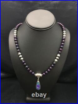 Navajo Purple Sugilite Necklace with Gilson Opal Pendant Sterling Silver 23