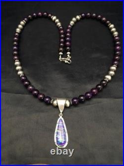 Navajo Purple Sugilite Necklace with Gilson Opal Pendant Sterling Silver 23