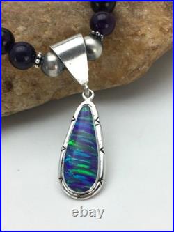 Navajo Purple Sugilite Necklace with Gilson Opal Pendant Sterling Silver 23